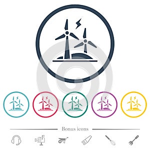 Wind energy flat color icons in round outlines photo
