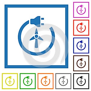 Wind energy flat framed icons photo