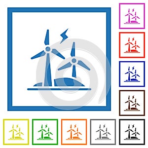 Wind energy flat framed icons photo