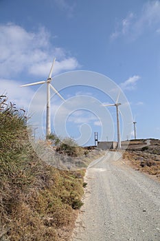 Wind-energy park wind generators in andros island greece