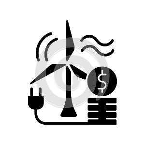 Wind energy price black glyph icon