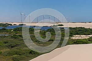 Wind farm - dunes and lake - Delta do ParnaÃÂ­ba, LenÃÂ§ois Maranhenses, PiauÃÂ­, Brazil. CearÃÂ¡, Jericoacoara, Barreirinhas, Atins photo