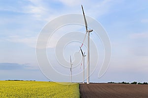 Wind farm in eastern Europe during dusk time