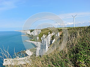 Wind farm on english channel coast in Normandy