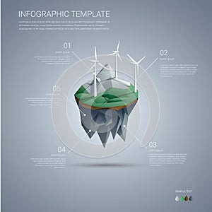 Wind farm on floating island. Renewable energy