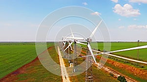 Wind farm in the green field. Evpatoria, Crimea