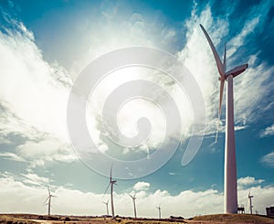 Wind farm on hot summer day in Australia.