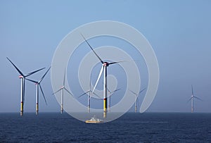 Wind farm offshore. Green energy for a sustainable development and  future.