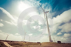 Wind farm in Richmond, Australia on a hot spring day.