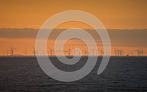 Wind Farm at sunset in Lancashire, UK