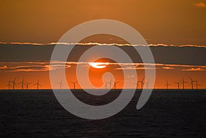 Wind Farm at sunset in Lancashire, UK