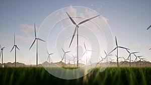Wind farm turbine electricity generator alternative sustainable energy renewable energy nature background green eco