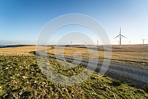 Wind farm in Wales, UK. Sustainable wind energy concept