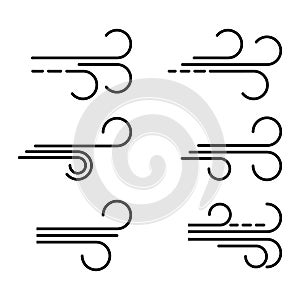 Wind Flow Icon Vector Clipart on Set. Wind doodle blow, gust design