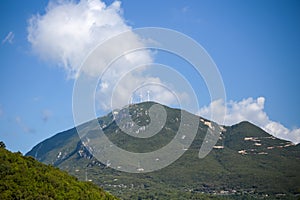Wind genarators turbines on the pick of the mountain in Despotiko village at Ioannina perfecture