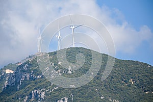 Wind genarators turbines on the pick of the mountain in Despotiko village at Ioannina perfecture