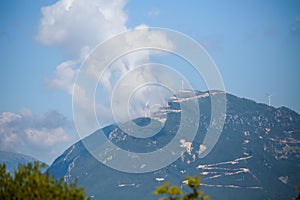 Wind genarators turbines on the pick of the mountain in Despotiko village at Ioannina perfecture