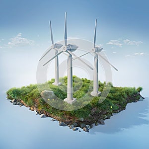 Wind generator on sky background. Green electricity.