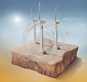 Wind generator on sky background. Green electricity.