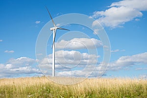 Wind generator turbine on summer landscape