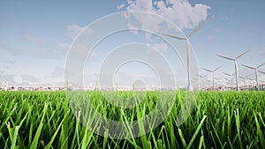 Wind generators Power electric plant Sustainable energy eco green grass landscape