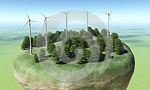 Wind generators on top of a terrain