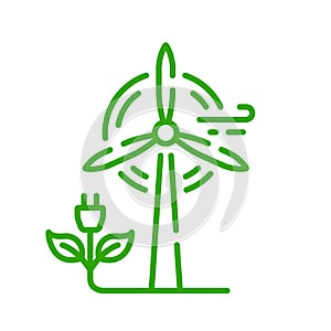 Wind Green Energy Line Icon. Ecology Renewable Power Generation Farm Linear Pictogram. Ecological Windmill Outline Icon