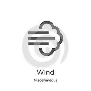 wind icon vector from miscellaneous collection. Thin line wind outline icon vector illustration. Outline, thin line wind icon for