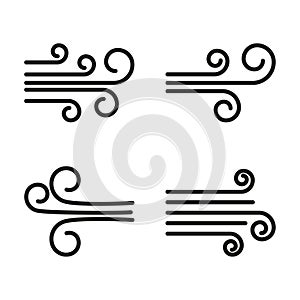 Wind icons set. Wave swirl weather vector symbol