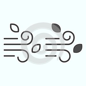 Wind line and solid icon. Cold blowing threads and leafs. Autumn season vector design concept, outline style pictogram