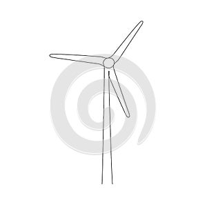 Wind mill, wind generator energy, single continuous line art drawing. Windmill tower save ecology green energy