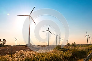 Wind mills during bright photo