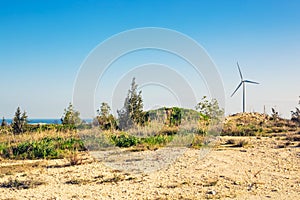 Wind mills during bright summer day