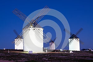 Wind mills at Campo de Criptana in night time