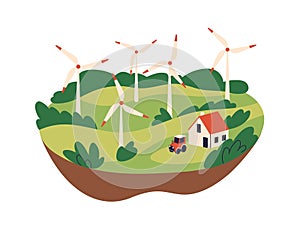 Wind mills, turbines, electric power generators farm. Eco sustainable alternative renewable electricity resource photo