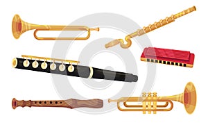 Wind Musical Instruments Isolated on White Background Vector Set