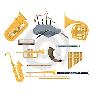 Wind musical instruments vector. photo