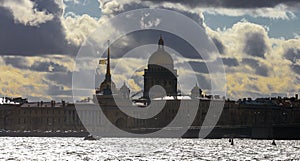 Wind over the Neva River in the center of St. Petersburg with view of the Palace Bridge and the Admiralty