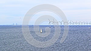 Wind park and Ã˜resund Bridge Baltic Sea seascape