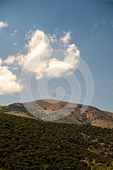 wind plant turbine green energy on Greece mountains