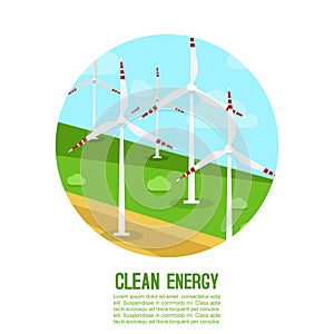Wind power generates energetics vector illustration. For an environmentally friendly life. Green energy, feeding energy photo