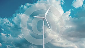 Wind power generators on sky background.