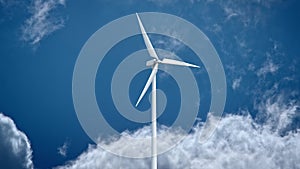 Wind power generators on sky background.