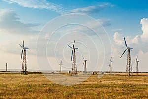 Wind power plant on the field