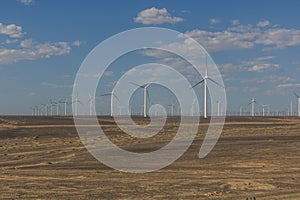 Wind power plants in the Gobi desert, Gansu province, Chi