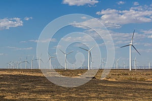 Wind power plants in the Gobi desert, Gansu province, Chi