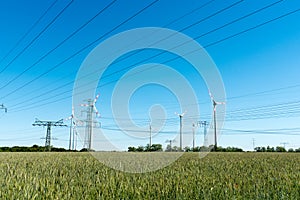 Wind power plants and power transmission lines in Germany