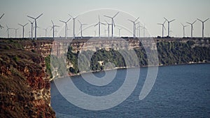 Wind power stations on cape Kaliakra, steep stone coast
