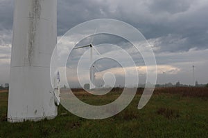 Wind power stations in rainy day in Kaliningradm Russia