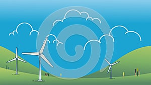 Wind power turbine on hill with sky Vector illustration.Green energy concept